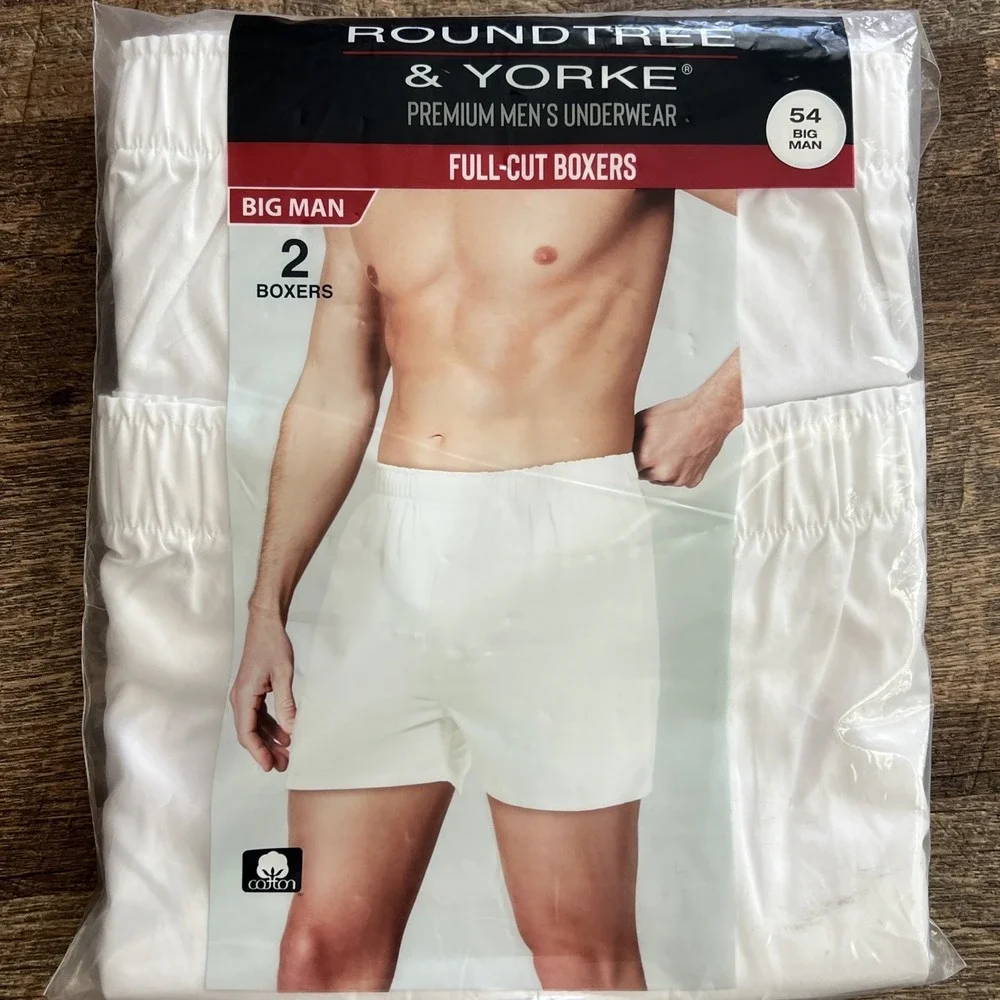 Roundtree & Yorke Full Cut Boxers‎ Men's 54 White Combed Cotton Lot Of Two